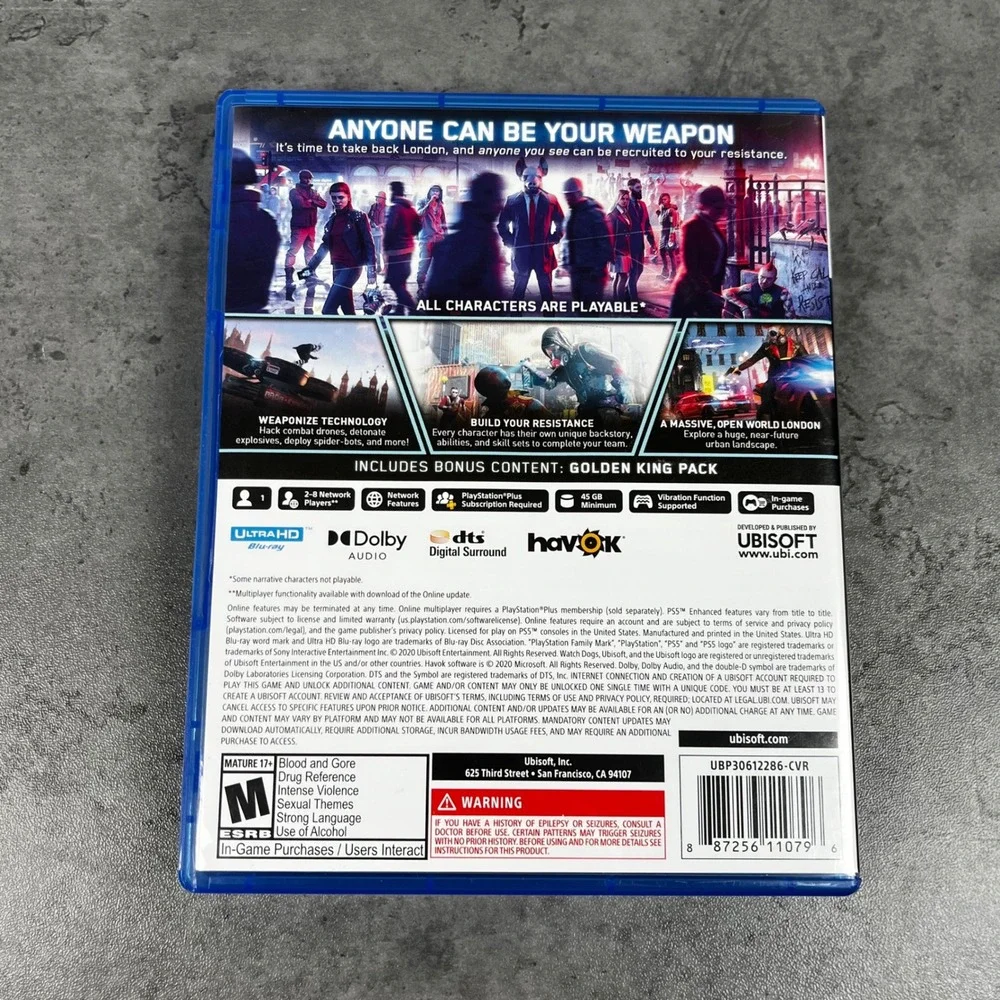 Watch‎ Dogs Legion Sony PlayStation 5 PS5 Ubisoft Action Adventure Game Disc